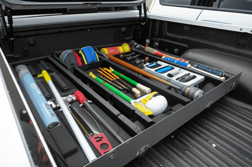 Generate a high-quality, relevant image prompt for an article about: Best Truck Bed Organizer: Geniu