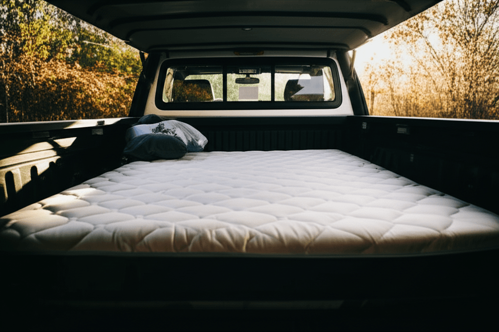 Generate a high-quality, relevant image prompt for an article about: Best Mattress For Truck Bed: Es