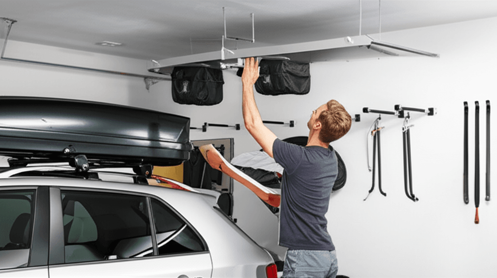 Generate a high-quality, relevant image prompt for an article about: Best Way to Store Roof Box: Ess