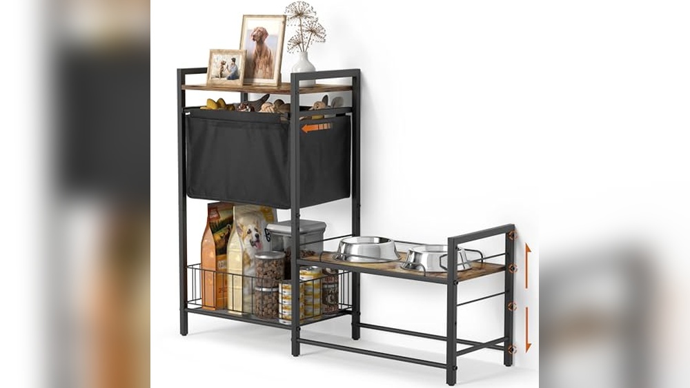 Pet Bowl Rack: Elevate Feeding with Adjustable Storage and Toy Basket