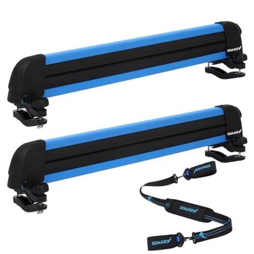 SOARIFY Multi-Purpose Alumium Blue Ski Rack with ski Stra... ⛷️Fits Most SUVs & Cars Crossbar: This ski roof ra