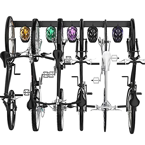 TORACK Bike Storage Rack, 6 Bike Racks & 5 Hooks for Gara... PERFECT BIKE STORAGE SOLUTIONS- Pretty rail interl