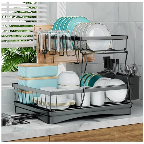 7 code Large Dish Drying Rack for Kitchen Counter, Detach... 【Detachable 2 Tier Dish Rack】This drying rack for