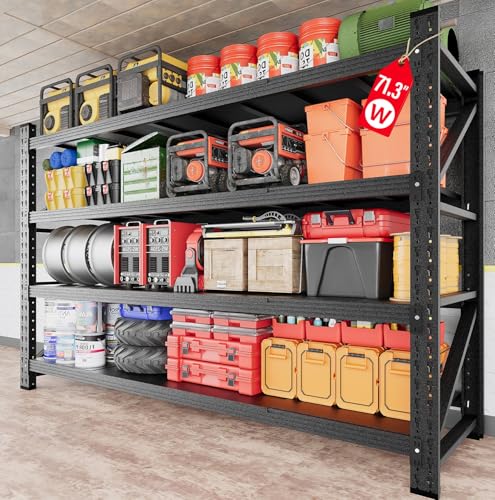 71.3" Wide Heavy Duty Garage Shelving Units,5000LBS Deep ... 【WIDER & THICKER Uprights and Beams than standard】