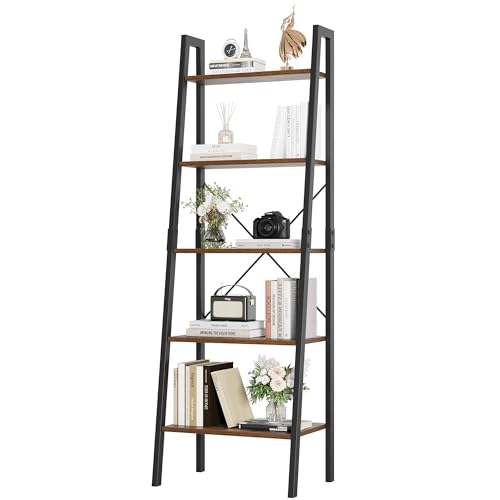 FINETONES 5-Tier Ladder Shelf, Ladder Bookshelf Bookcase ... Organization and Decoration: This 5-tier bookcase