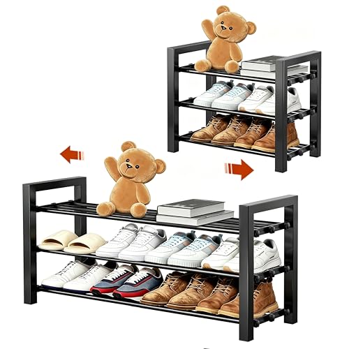 HDDTTZ Upgraded 3-Tier Expandable Shoe Rack, Adjustable S... 🚀 Sturdy 3-Tube Design for Enhanced Shoe Storage F