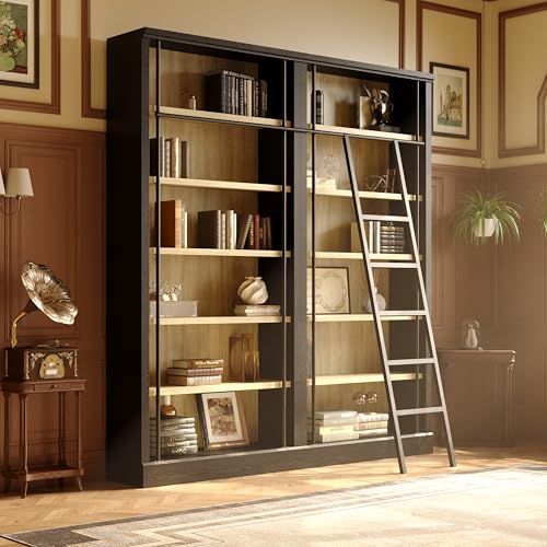 Homsee Traditional 86.6-inch Tall Bookcase Wall with Ladd... Ample Storage - This large bookshelf is a storage