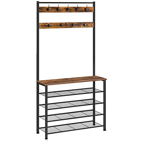 HOOBRO Hall Tree, Coat Rack with Shoe Rack, Hall Tree wit... Unique Design: This hall tree is 31.5”L x 12.6”W x