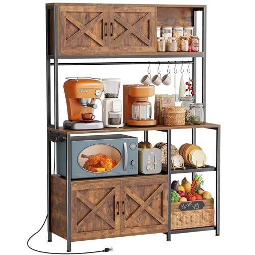 Huuger Large Bakers Rack with Power Outlet, Kitchen Micro... 【Built-In Power Outlets】Tired of running extension