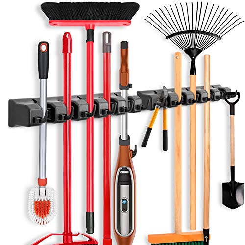 IMILLET 2 Pack Mop and Broom Holder, Wall Mounted Organiz... Tidy Your Home: 5 ball slots and 6 hooks design, o
