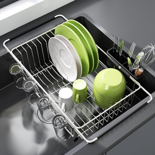 JASIWAY Dish Drying Rack in Sink, Expandable Stainless St... 🔄Space Saving Dual Mode: This dish drying rack exp