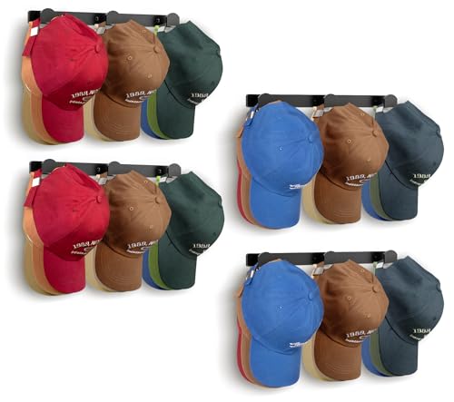 KIMBORA 4 Packs Hat Rack for Wall, Hat Organizer for Base... Large Capacity for 36 Hats: Includes 4 cap organiz