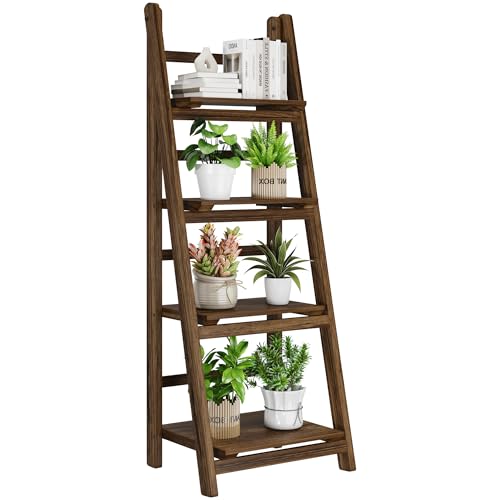 Mugovelo Ladder Shelves - Folding Wooden Ladder Bookshelf... 【RETRO RUSTIC PLANT & DISPLAY STAND】This wooden la