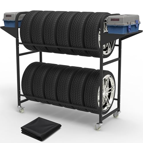 Neorexon Tire Storage Rack 44" x 44" x 18" with Anti-Dust... Garage Essentials: Garage tire rack offers a solut