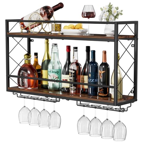NEYCIL Wine Rack Wall Mounted 2 Tier Wall Wine Rack with ... [Multifunctional Wall-mounted Wine Rack]: The wall