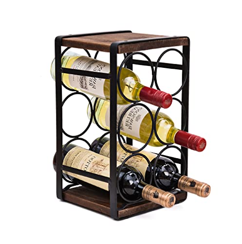 SODUKU Rustic Wood Countertop Wine Rack 6 Bottles No Need... Metal & wood combine design is durable and looks p