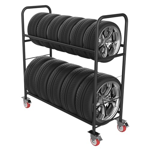 TONGMO Tire Storage Rack with Protective Cover - Adjustab... LARGE STORAGE CAPACITY - Our tire storage rack boa