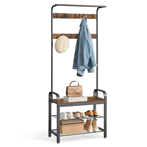 VASAGLE Coat Rack, Hall Tree with Shoe Bench for Entryway... [4-in-1 Hall Tree] Combining a hanging rod, a shoe