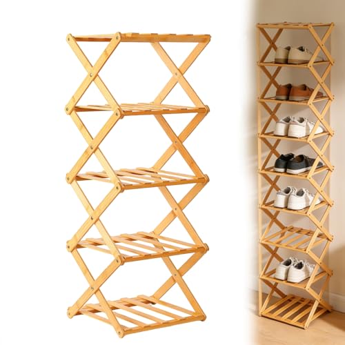 VOGUZY Foldable Shoe Rack, Tier No-Assembly Bamboo Rack, ... NO-ASSEMBLY DESIGN: Foldable shoe rack arrives rea
