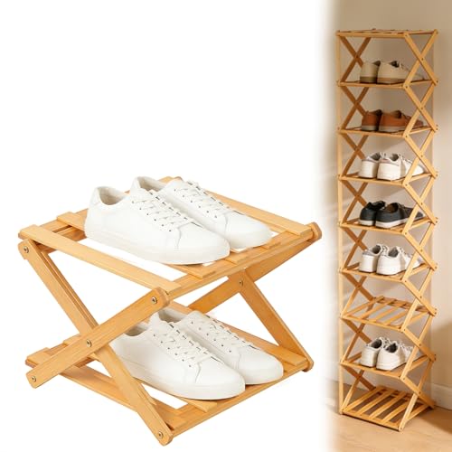 VOGUZY Foldable Shoe Rack, Tier No-Assembly Bamboo Rack, ... NO-ASSEMBLY DESIGN: Foldable shoe rack arrives rea