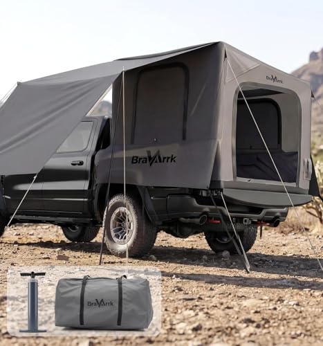 BravArrk Inflatable Truck Bed Tent with Detachable Zipper... 【INSTANT 2-MIN INFLATABLE SETUP】Say goodbye to hea