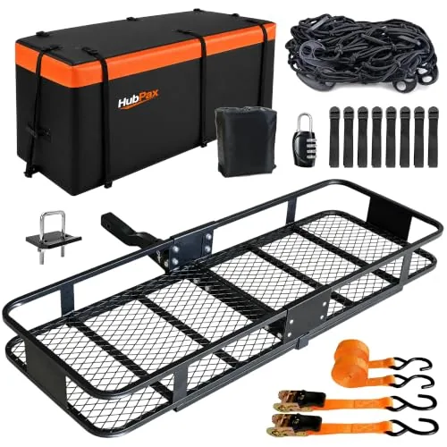 Hitch Mount Folding Trailer Cargo Carrier Basket 60" x 20... Complete Hitch Cargo Carrier Set – Includes 60"L x