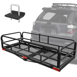 OUTPRIZE Trailer Hitch Cargo Rack, 60 x 24 x 14 Inch Fold... EXTRA STORAGE CAPACITY: The hitch cargo carrier me