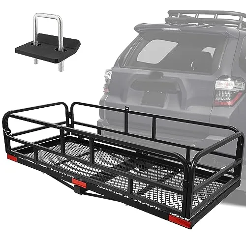 OUTPRIZE Trailer Hitch Cargo Rack, 60 x 24 x 14 Inch Fold... EXTRA STORAGE CAPACITY: The hitch cargo carrier me