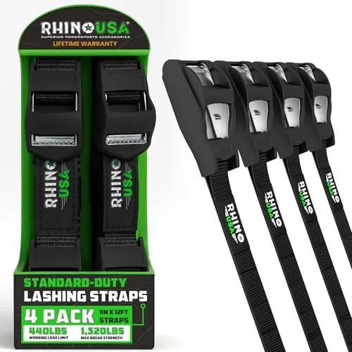 Rhino USA Lashing Straps (4-Pack) - Cam Buckle Tie Downs ... SILICONE-COVERED CAM BUCKLE STRAPS – Protective si