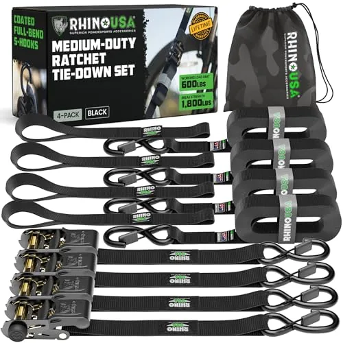 Rhino USA Ratchet Straps Tie Downs (4-Pack) - 1in x 15ft ... STANDARD RATCHET STRAPS - Locking tie down straps