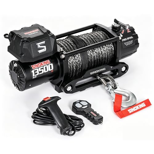 SINOKING 13500 lb Electric Winch for Jeep, Truck, SUV, Tr... [ HEAVY-DUTY SYNTHETIC ROPE ] - Features a high-st