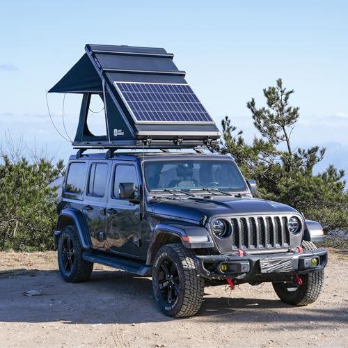 Solar Panel Rooftop Tent Hard Shell with Winter Thermal L... High Quality Meatal Material:The roof top tent is