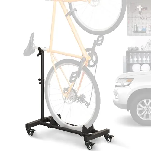 Vertical Bike Stand, Freestanding Bike Rack for Garage St... 360° Lockable Rolling Wheels: With four 360° locka