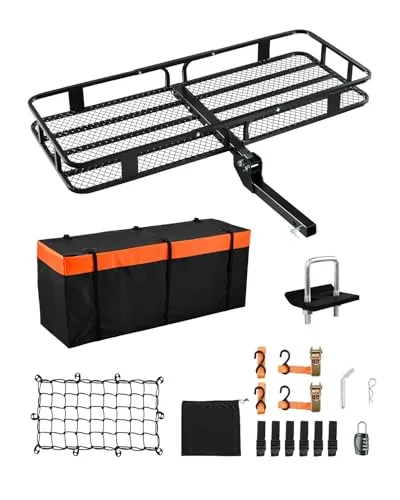 VEVOR 60 x 24 x 6 in Folding Hitch Cargo Carrier 500lbs C... Robust Steel Construction: VEVOR 60 x 24 x 6 inch