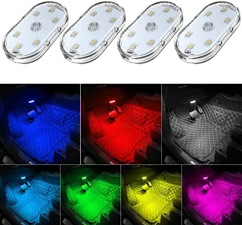 4Pcs Car LED Lights Interior Wireless, 7 Colors Interior ...
