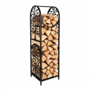 4FT steel firewood rack outdoor log holder, black, heavy duty
