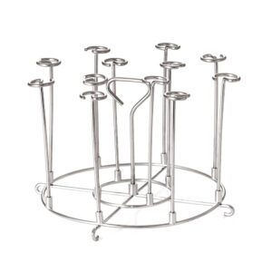 stainless steel vertical air fryer skewer rack holding kebab skewers upright inside an air fryer basket