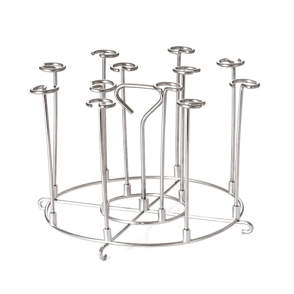 stainless steel vertical air fryer skewer rack holding kebab skewers upright inside an air fryer basket