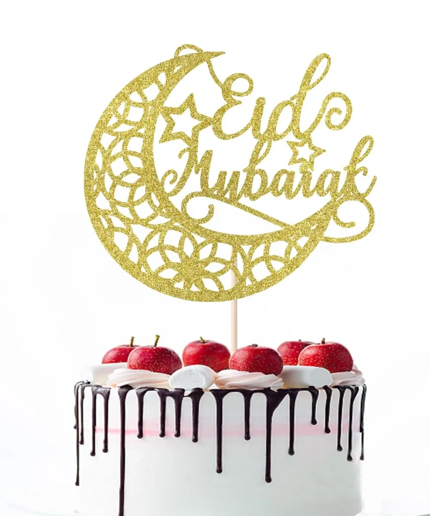 Eid Mubarak Cake Topper，Glitter Moon Star Ramadan Kareem,...
