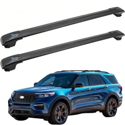 Aluminum roof rack cross bars on a Ford Explorer with raised side rails