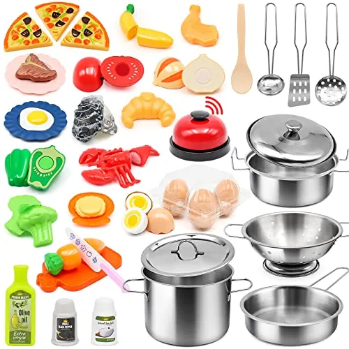 Kids Pretend Play Kitchen Accessories Set, 38Pcs Stainles...