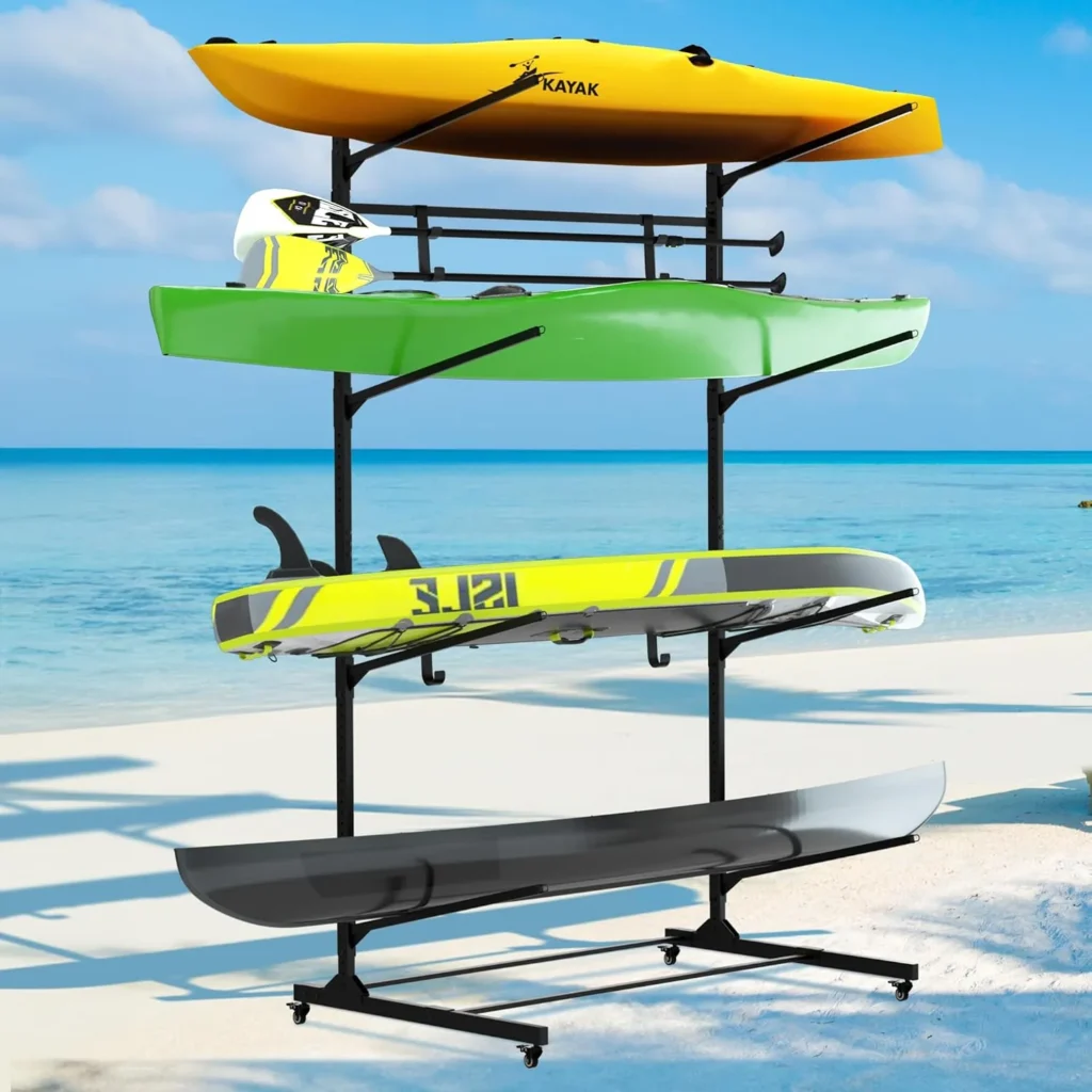 RELIANCER Freestanding Kayak Storage Rack w/Wheel,Adjusta...