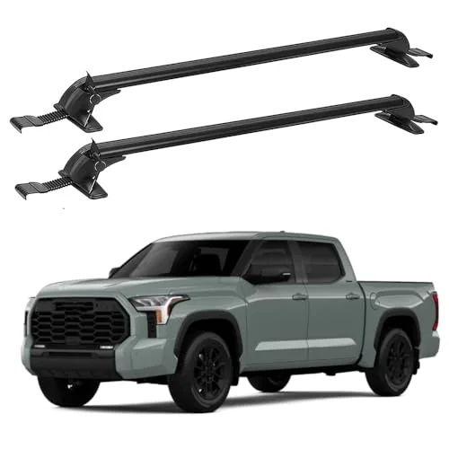 Lockable roof rack cross bars on a Toyota Tundra cab