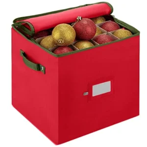 ZOBER red Christmas ornament storage box with dividers