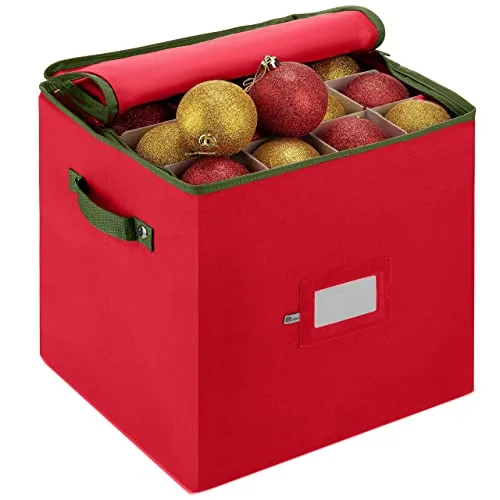 ZOBER red Christmas ornament storage box with dividers